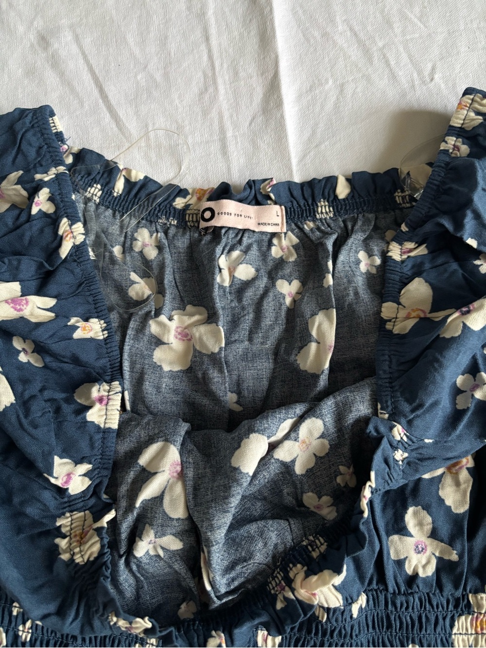 SO Navy Floral Smocked Peplum Long Sleeve Blouse - Picture 3 of 4